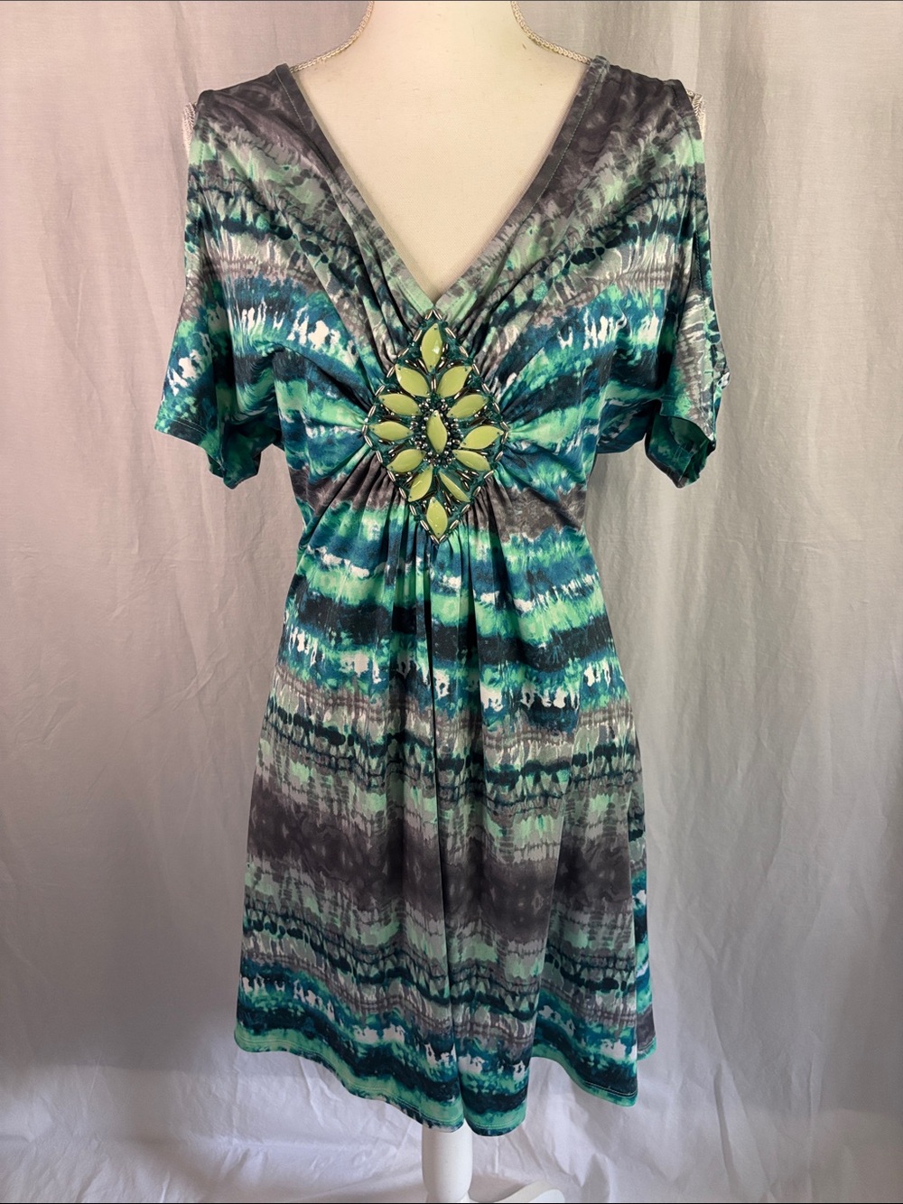 VENUS Teal and Gray Patterned Beach Vibe Ocean Vibe Dress